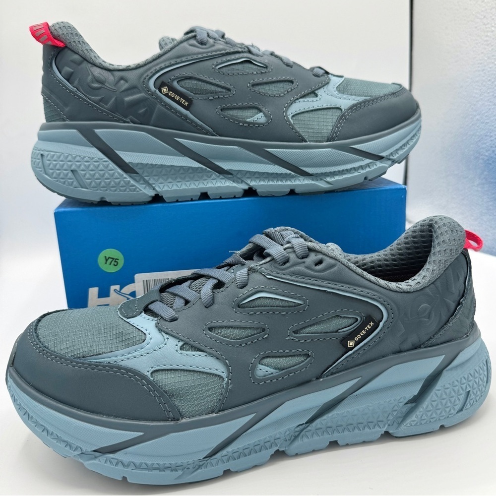 NWT Hoka Clifton Leather Gore-Tex Waterproof Unisex Goblin Stone Blue GBSB